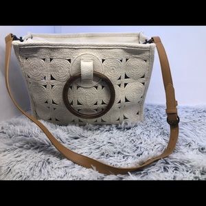 Natural open hand bag with detachable crossbody strap
